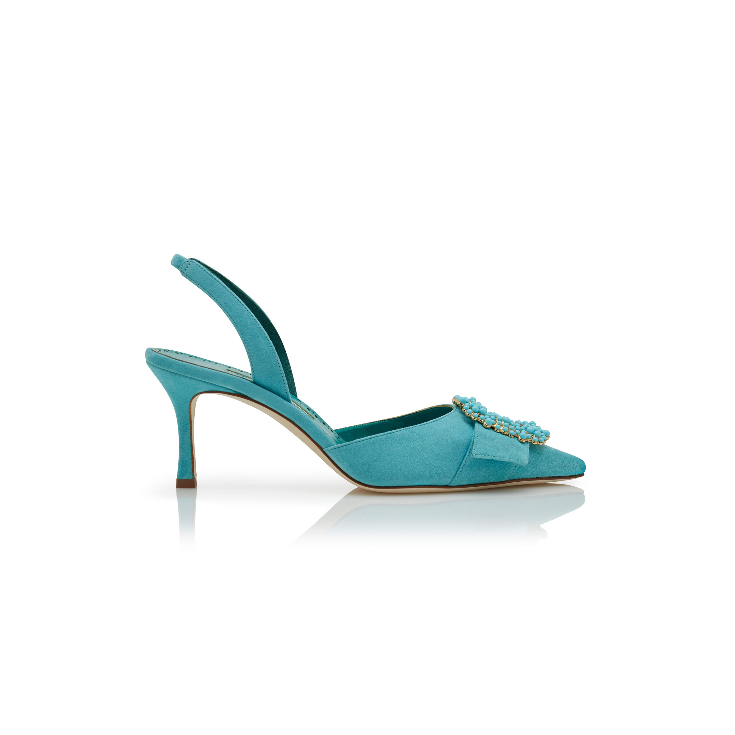 MANOLO BLAHNIK GIBSLIUS LIGHT BLUE SUEDE PEARL BUCKLE SLINGBACK PUMPS 125-2897-0003 MANOLO BLAHNIK GIBSLIUS LIGHT BLUE SUEDE PEARL BUCKLE SLINGBACK PUMPS 125-2897-0003